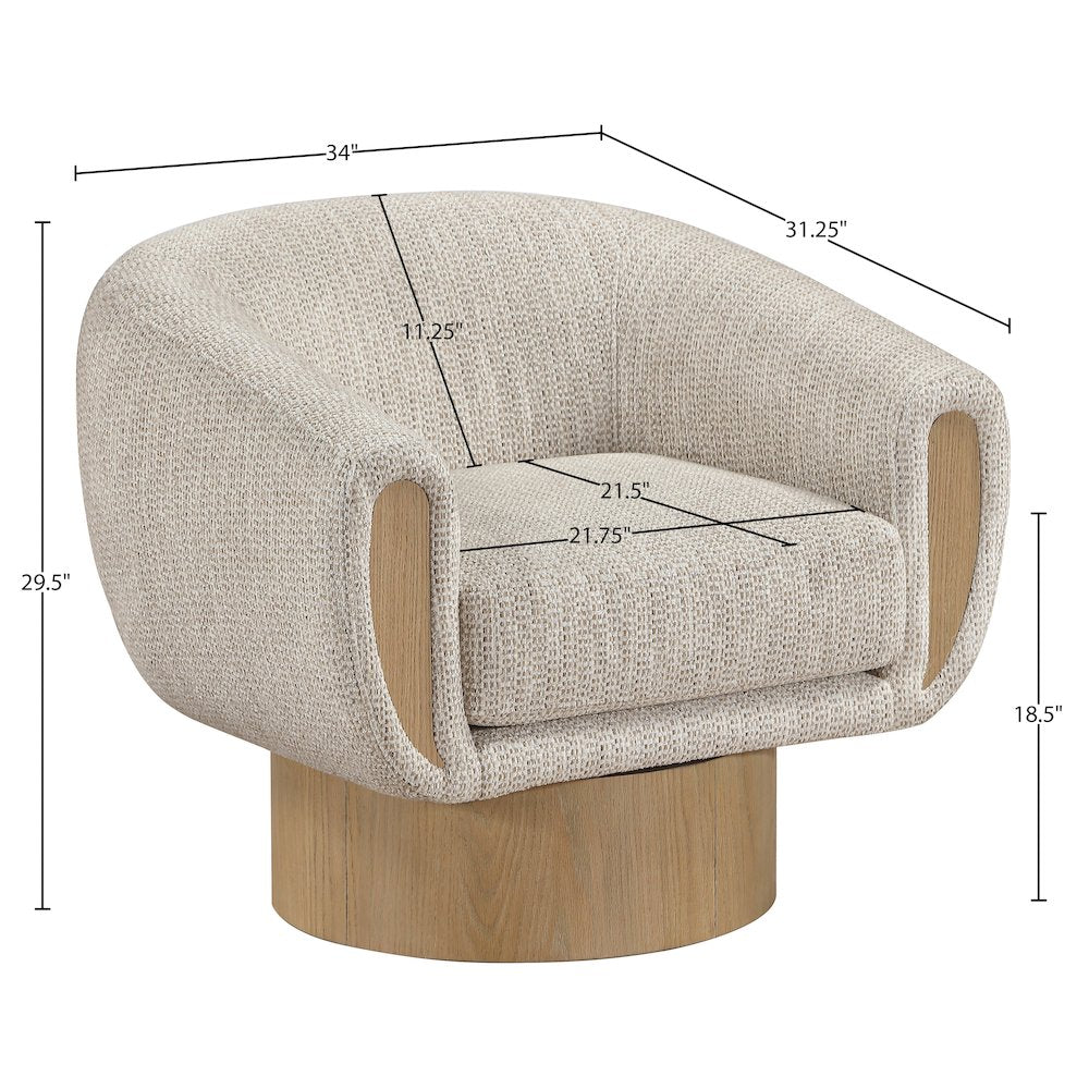 Avella Beige Interwoven Fabric Upholstered Swivel Accent Chair