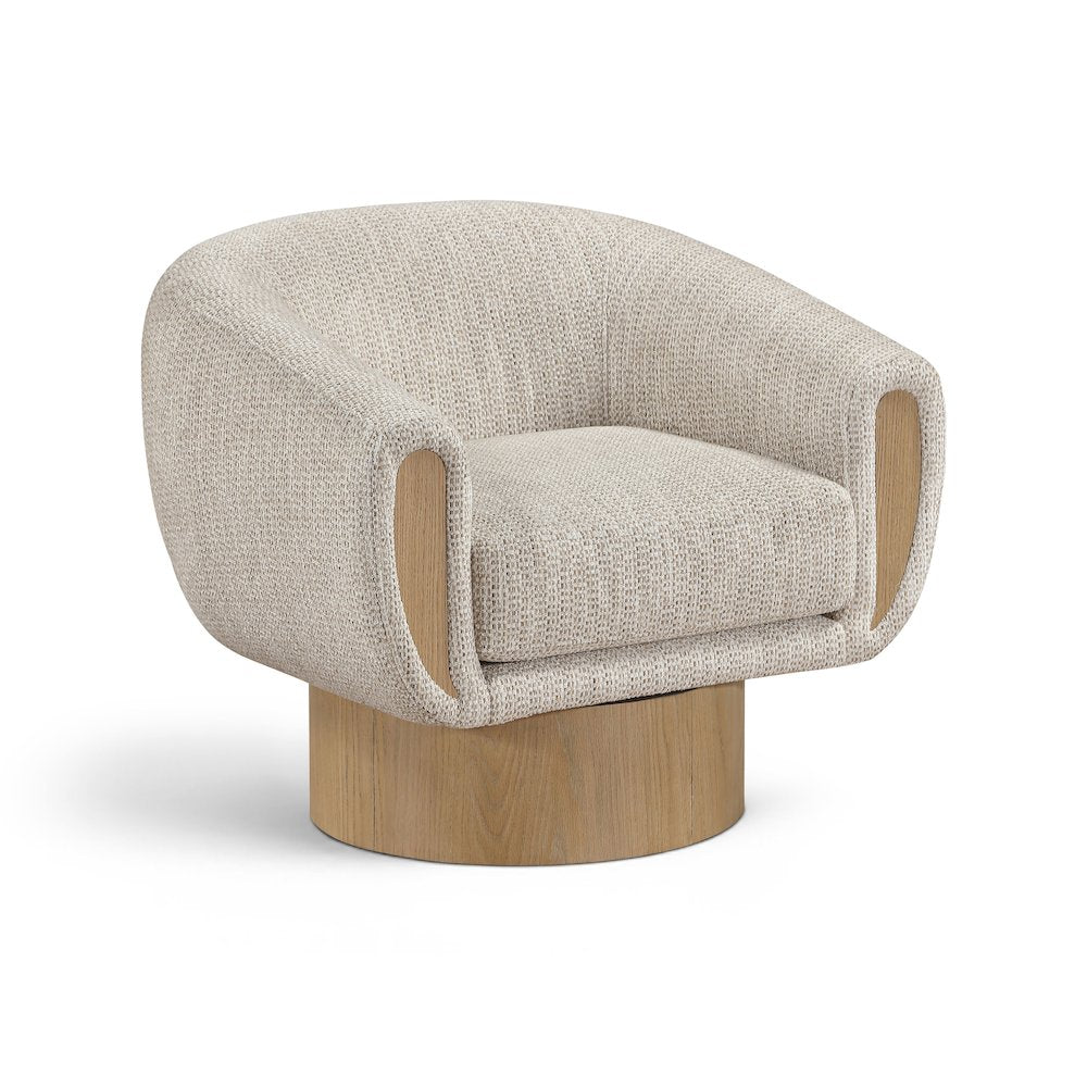 Avella Beige Interwoven Fabric Upholstered Swivel Accent Chair