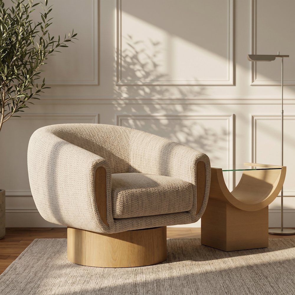 Avella Beige Interwoven Fabric Upholstered Swivel Accent Chair