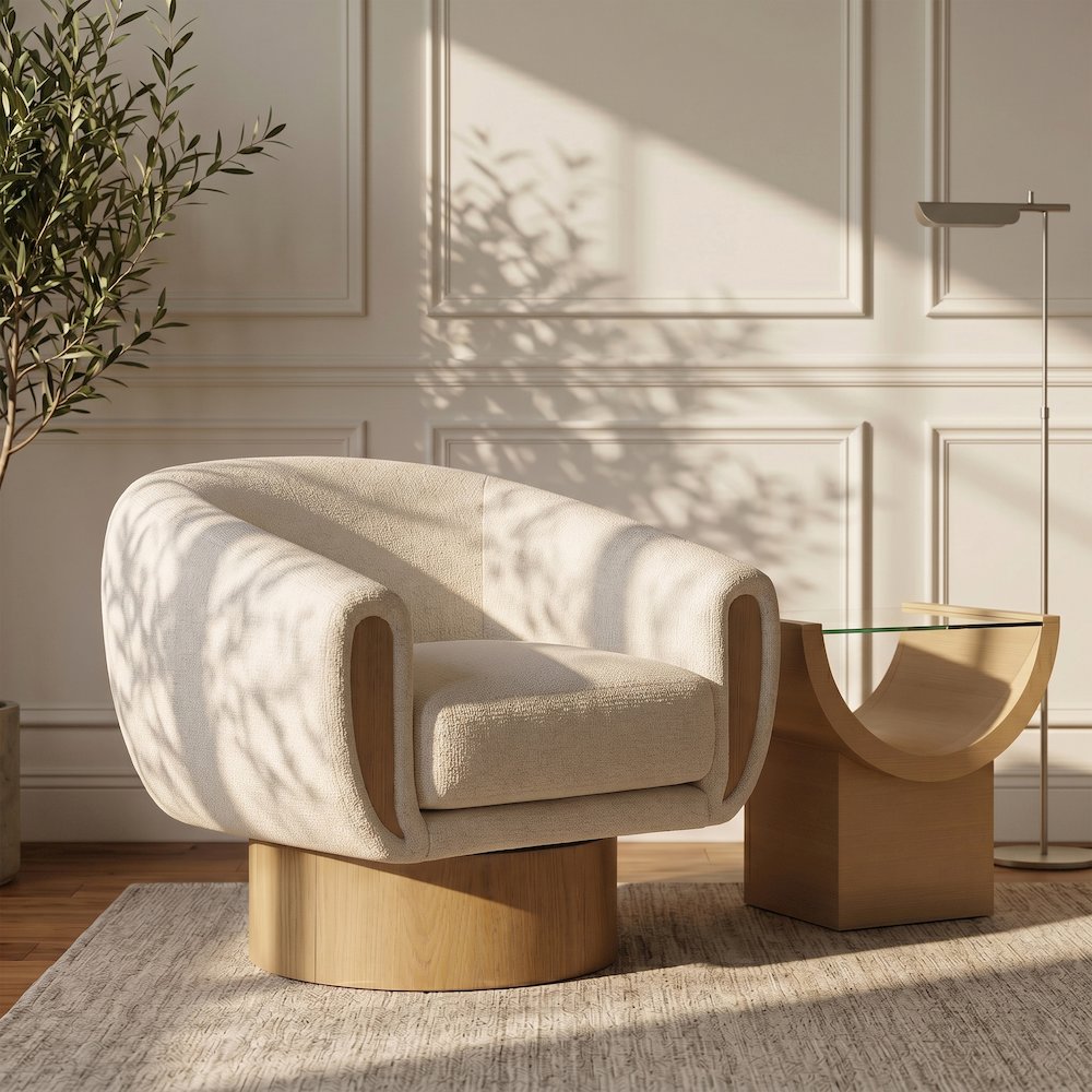 Avella Cream Interwoven Fabric Upholstered Swivel Accent Chair