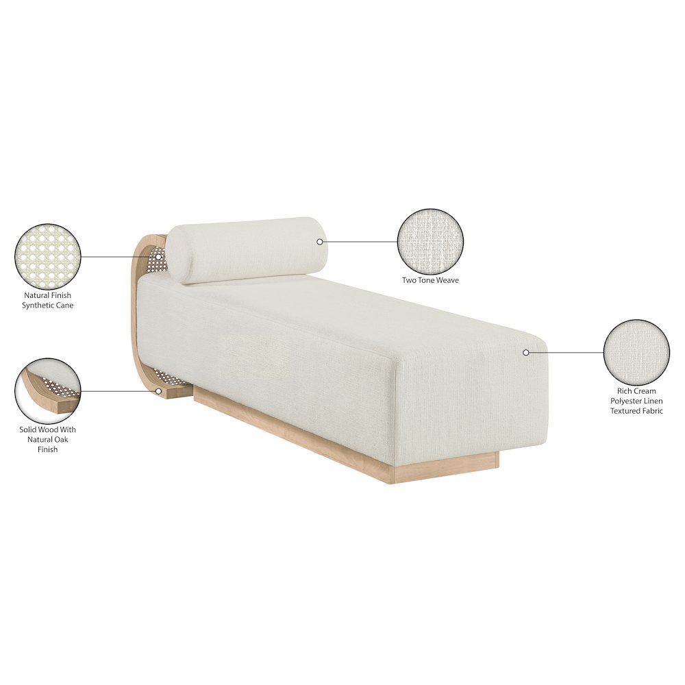 Zephyr Cream Linen Textured Fabric Upholstered Chaise