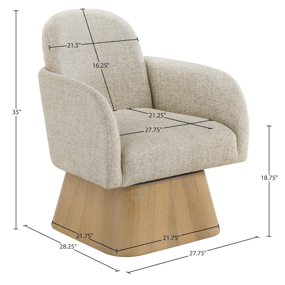 Marlowe Beige Linen Textured Fabric Upholstered Swivel Accent Chair