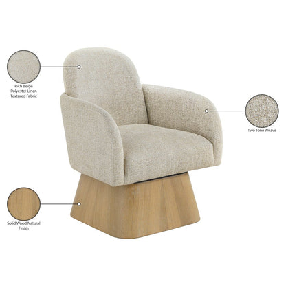 Marlowe Beige Linen Textured Fabric Upholstered Swivel Accent Chair