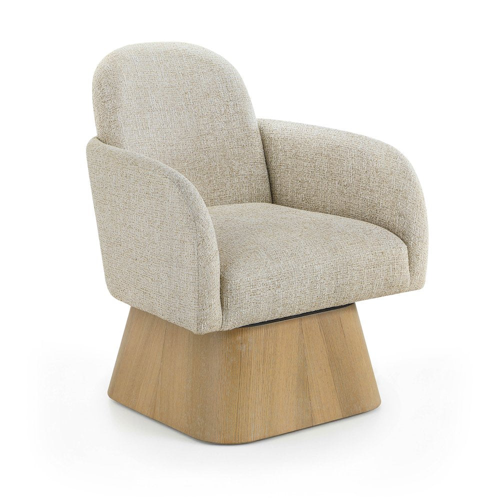 Marlowe Beige Linen Textured Fabric Upholstered Swivel Accent Chair