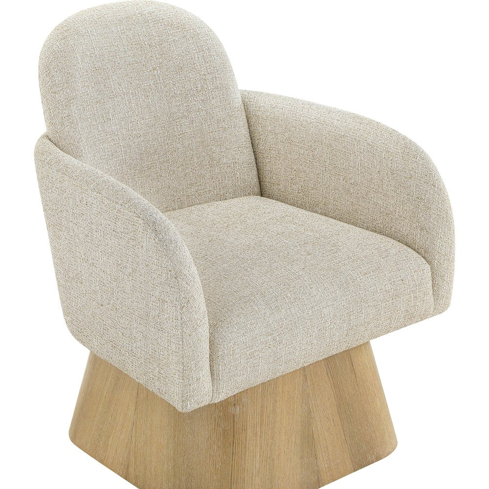 Marlowe Beige Linen Textured Fabric Upholstered Swivel Accent Chair