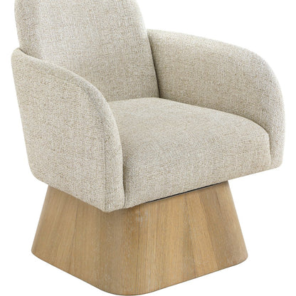 Marlowe Beige Linen Textured Fabric Upholstered Swivel Accent Chair