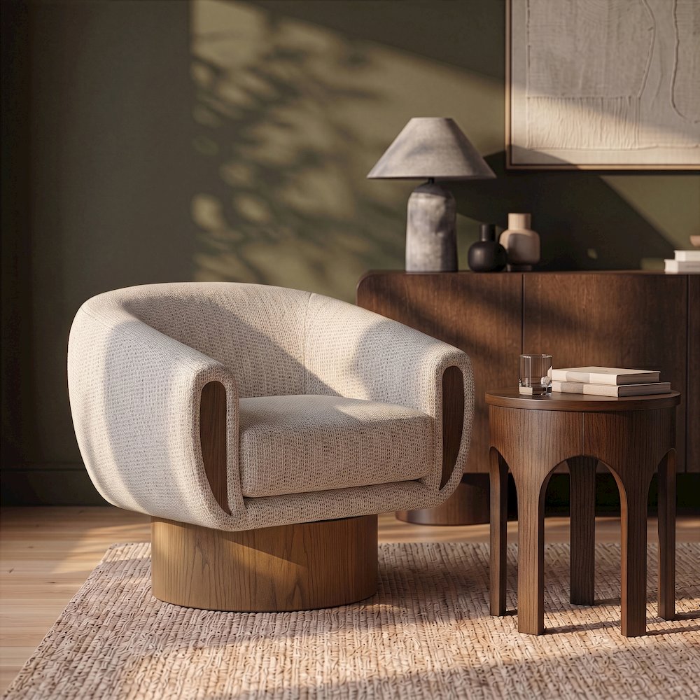 Avella Beige Interwoven Fabric Upholstered Swivel Accent Chair