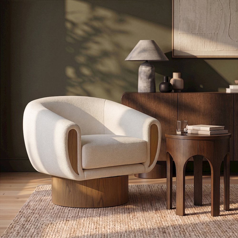 Avella Cream Interwoven Fabric Upholstered Swivel Accent Chair