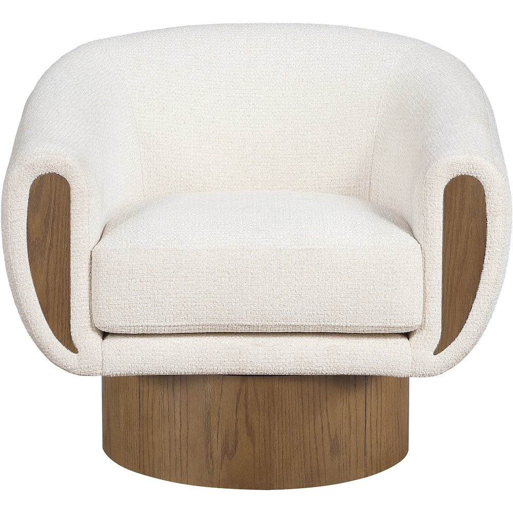 Avella Cream Interwoven Fabric Upholstered Swivel Accent Chair