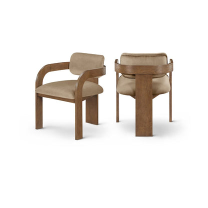Cedra Beige Velvet Performance Fabric Upholstered Dining Chair, Set of 2