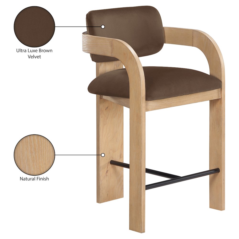 Cedra Brown Velvet Performance Fabric Upholstered Counter Stool