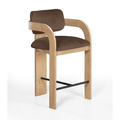 Cedra Brown Velvet Performance Fabric Upholstered Counter Stool