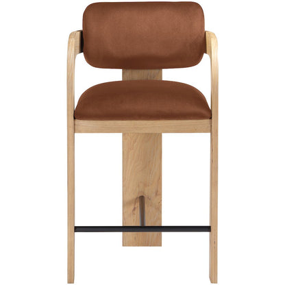 Cedra Cognac Velvet Performance Fabric Upholstered Counter Stool