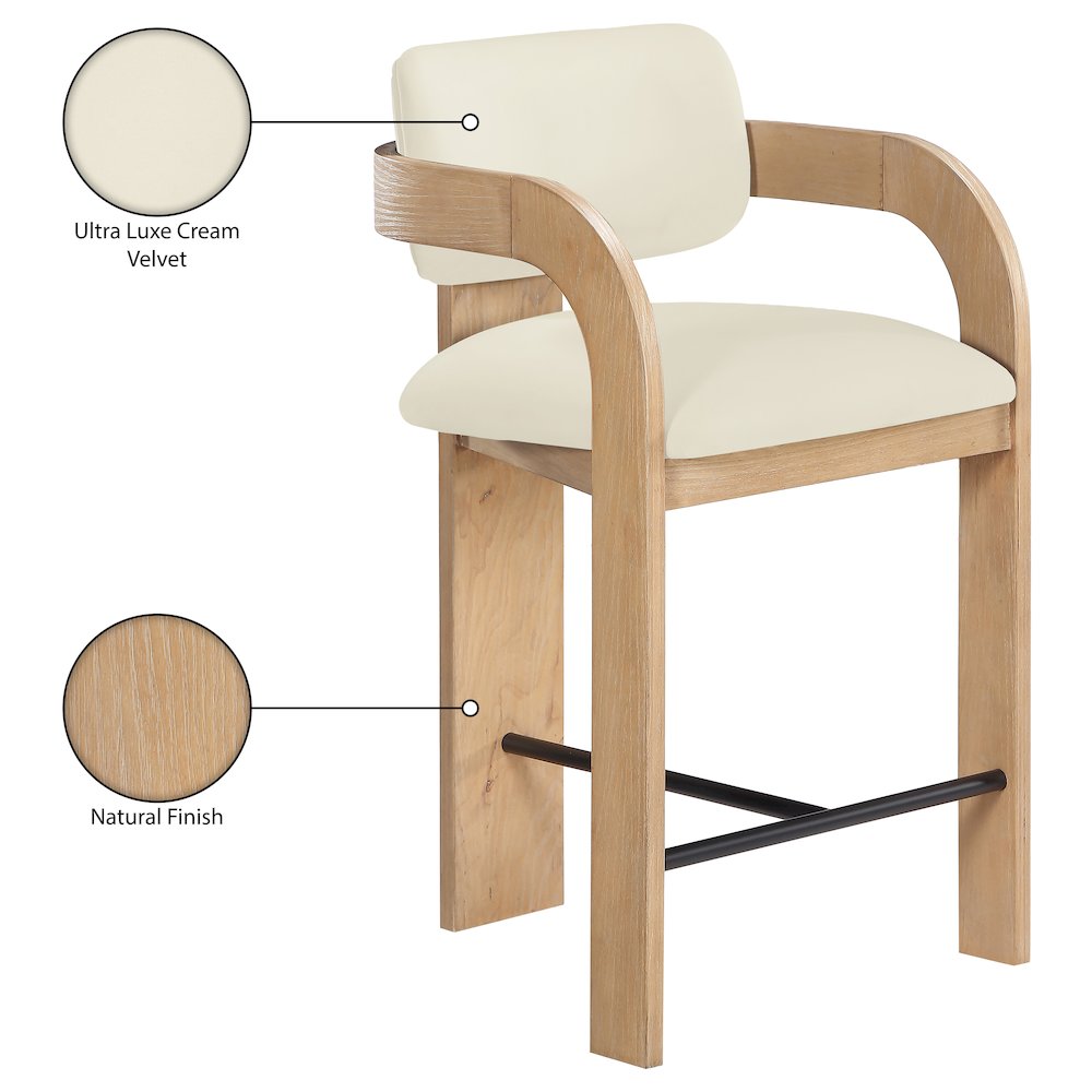 Cedra Cream Velvet Performance Fabric Upholstered Counter Stool