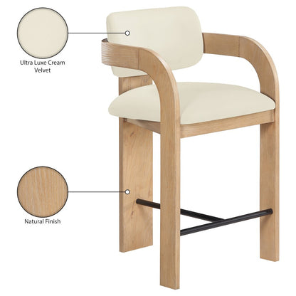 Cedra Cream Velvet Performance Fabric Upholstered Counter Stool