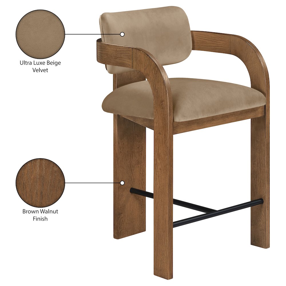 Cedra Beige Velvet Performance Fabric Upholstered Counter Stool