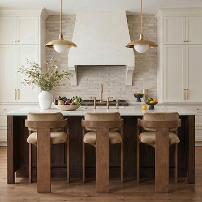 Cedra Beige Velvet Performance Fabric Upholstered Counter Stool
