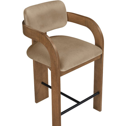 Cedra Beige Velvet Performance Fabric Upholstered Counter Stool