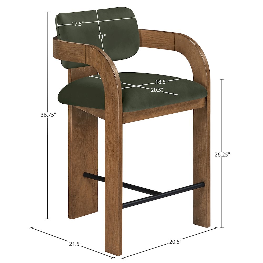 Cedra Green Velvet Performance Fabric Upholstered Counter Stool