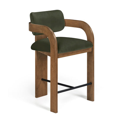 Cedra Green Velvet Performance Fabric Upholstered Counter Stool