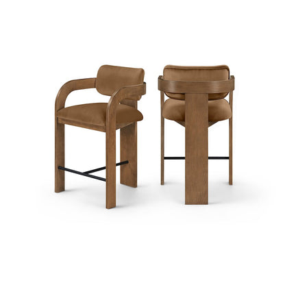 Cedra Saddle Velvet Performance Fabric Upholstered Counter Stool