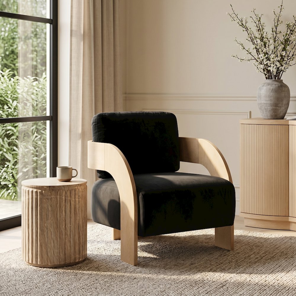 Cedra Black Velvet Performance Fabric Upholstered Accent Chair