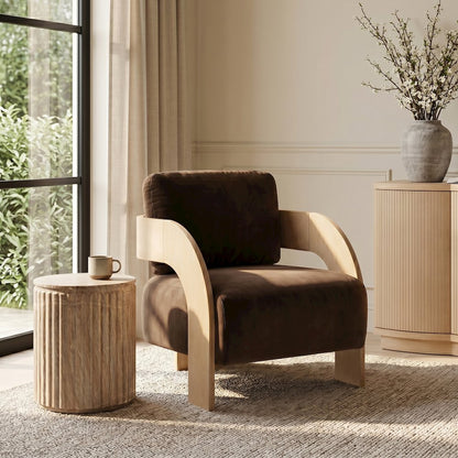Cedra Brown Velvet Performance Fabric Upholstered Accent Chair
