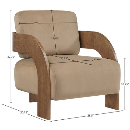 Cedra Beige Velvet Performance Fabric Upholstered Accent Chair