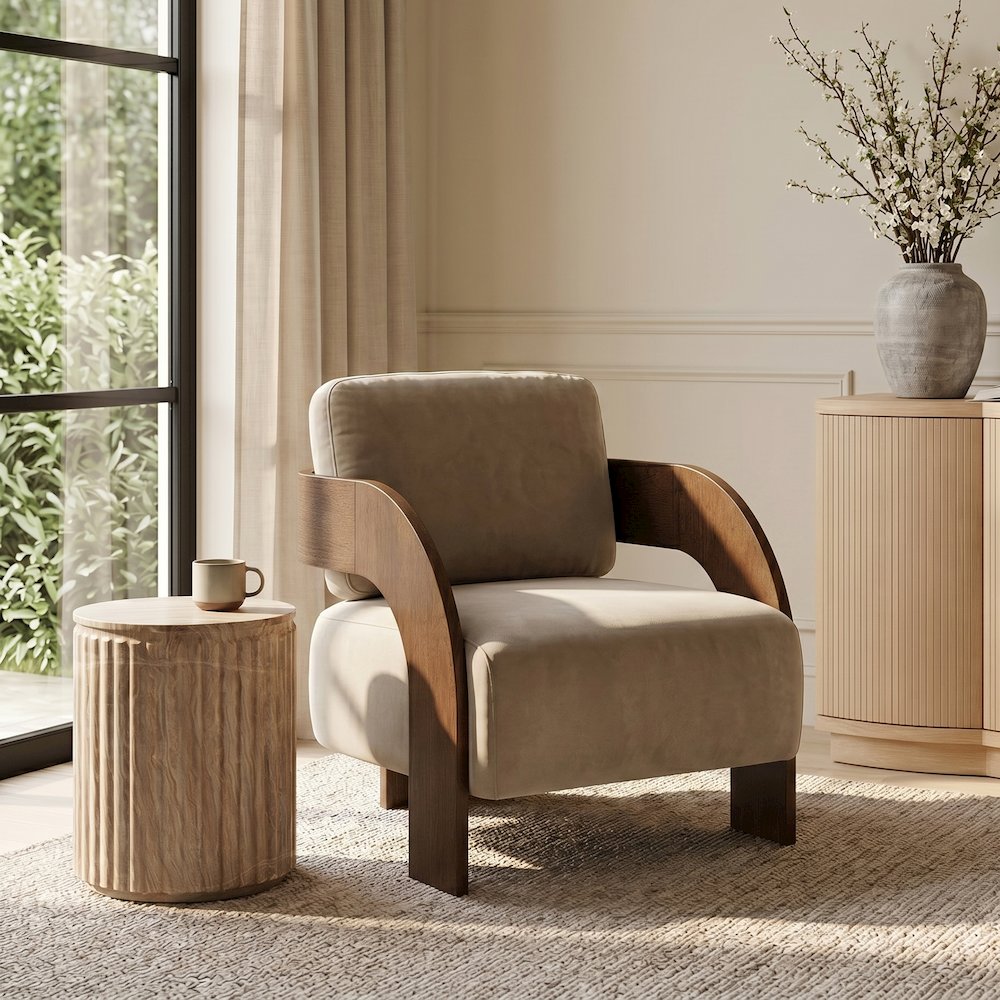 Cedra Beige Velvet Performance Fabric Upholstered Accent Chair