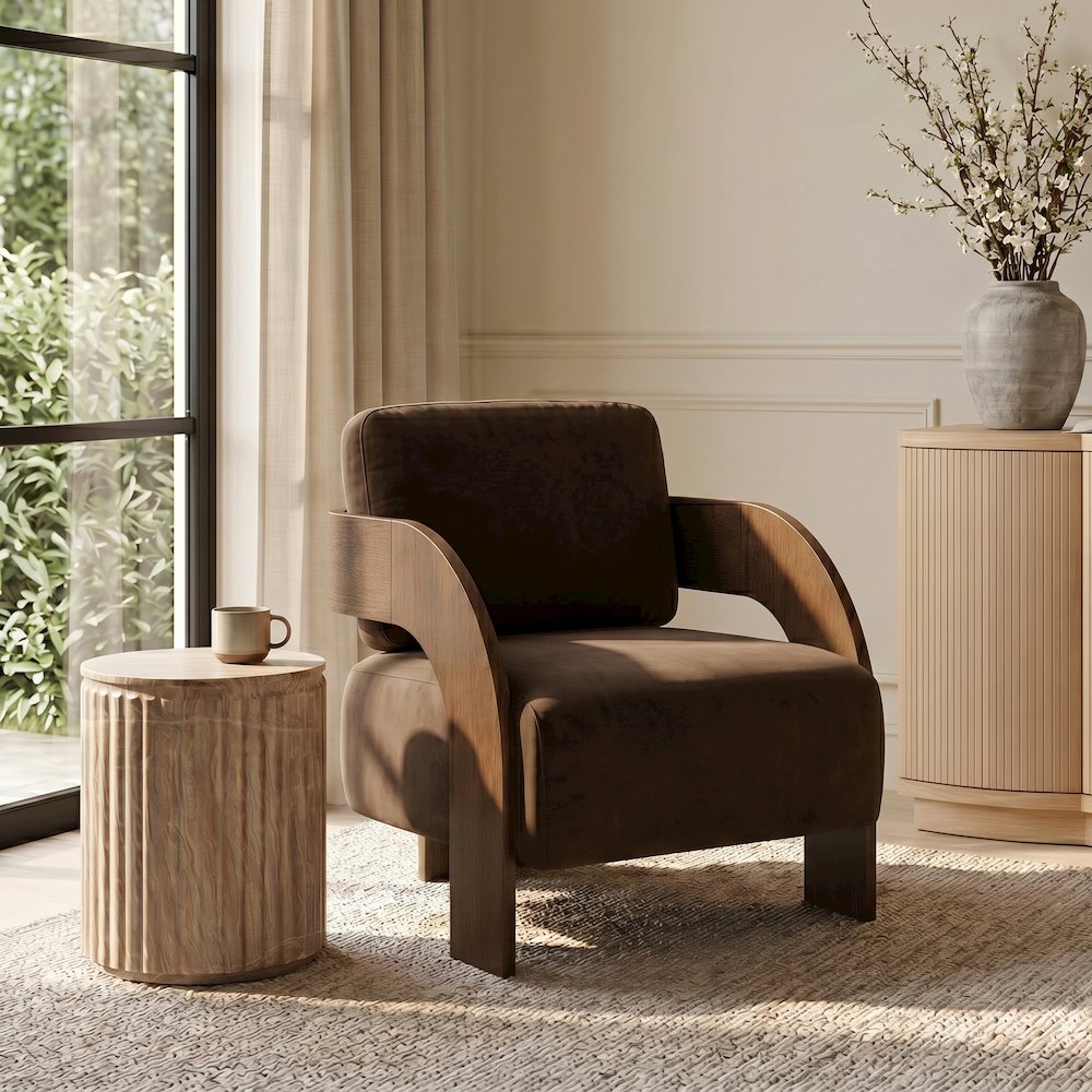 Cedra Brown Velvet Performance Fabric Upholstered Accent Chair