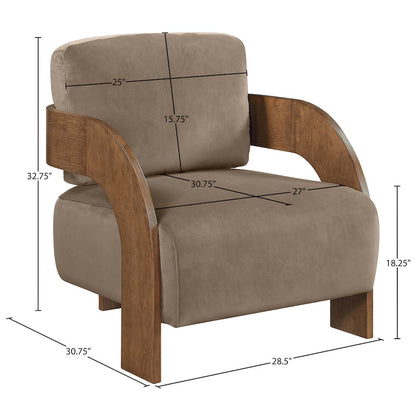 Cedra Taupe Velvet Performance Fabric Upholstered Accent Chair