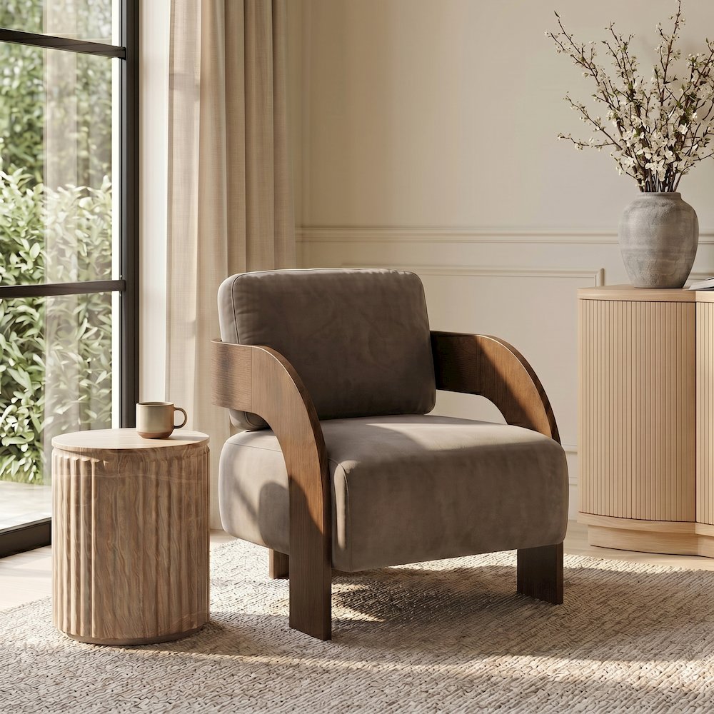 Cedra Taupe Velvet Performance Fabric Upholstered Accent Chair