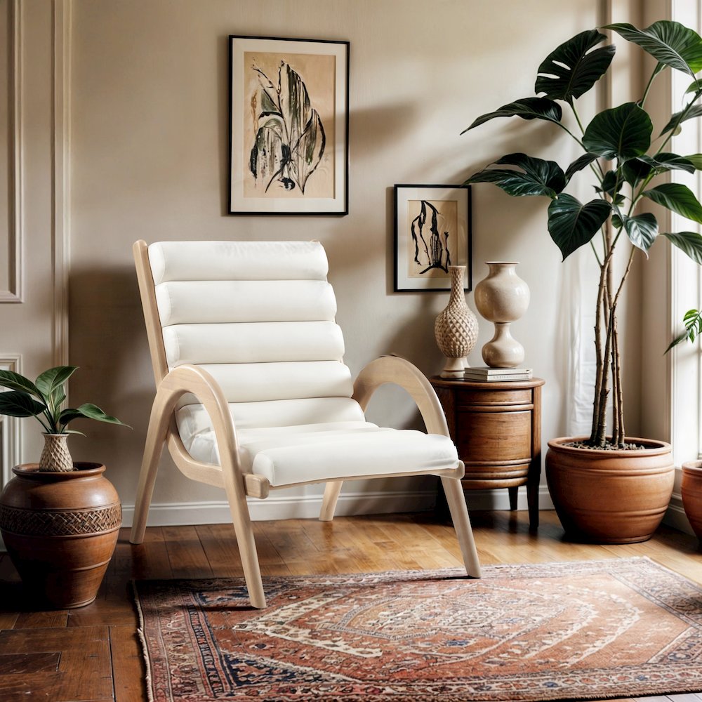 Randal Cream Vegan Leather Upholstered Accent Chair