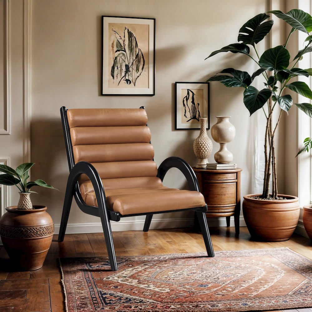 Randal Cognac Vegan Leather Upholstered Accent Chair