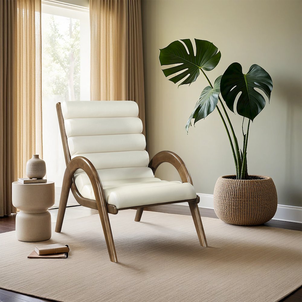 Randal Cream Vegan Leather Upholstered Accent Chair