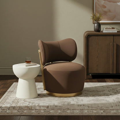 Elara Brown Velvet Upholstered Swivel Accent Chair