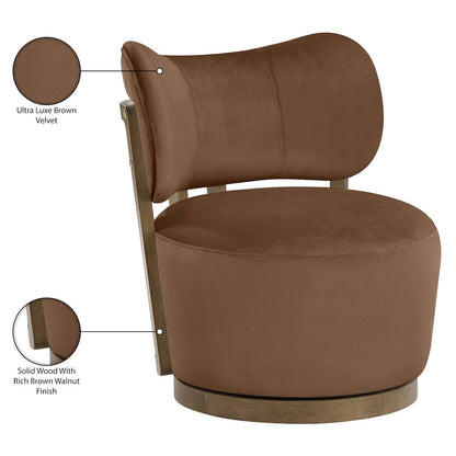 Elara Brown Velvet Upholstered Swivel Accent Chair