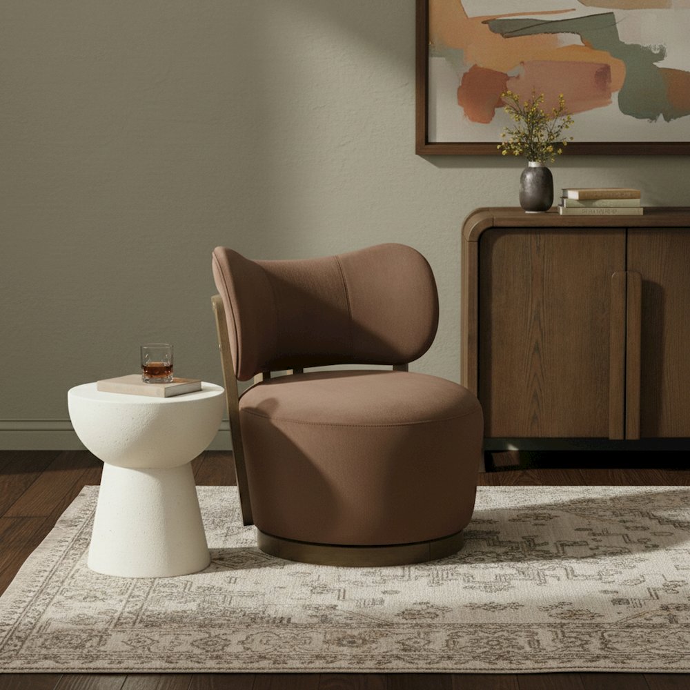 Elara Brown Velvet Upholstered Swivel Accent Chair