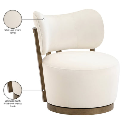 Elara Cream Velvet Upholstered Swivel Accent Chair