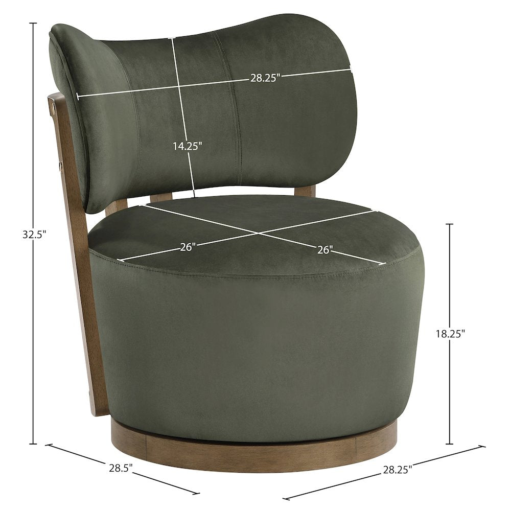 Elara Green Velvet Upholstered Swivel Accent Chair