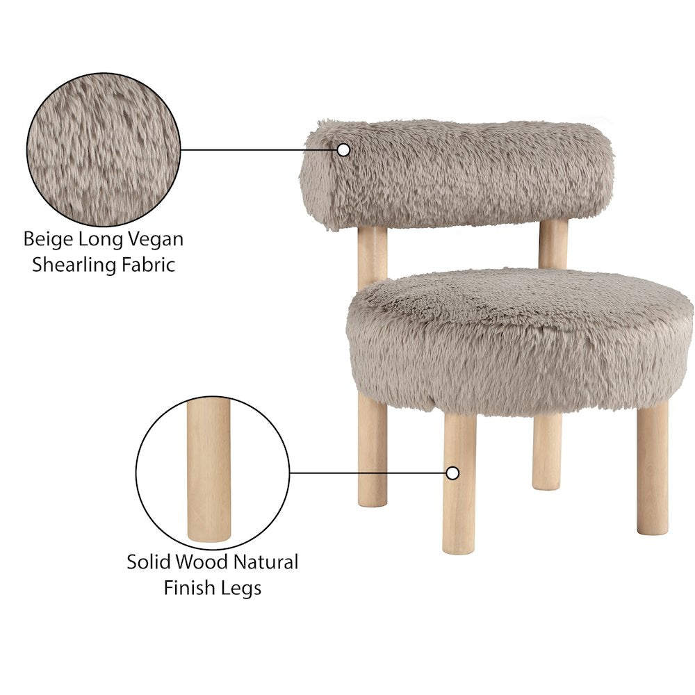 Ambre Beige Vegan Shearling Fabric Upholstered Accent Chair