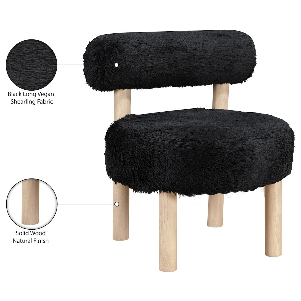 Ambre Black Vegan Shearling Fabric Upholstered Accent Chair