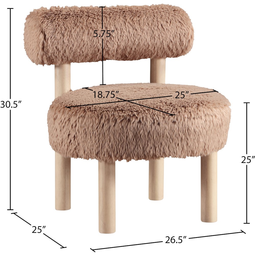 Ambre Tan Vegan Shearling Fabric Upholstered Accent Chair