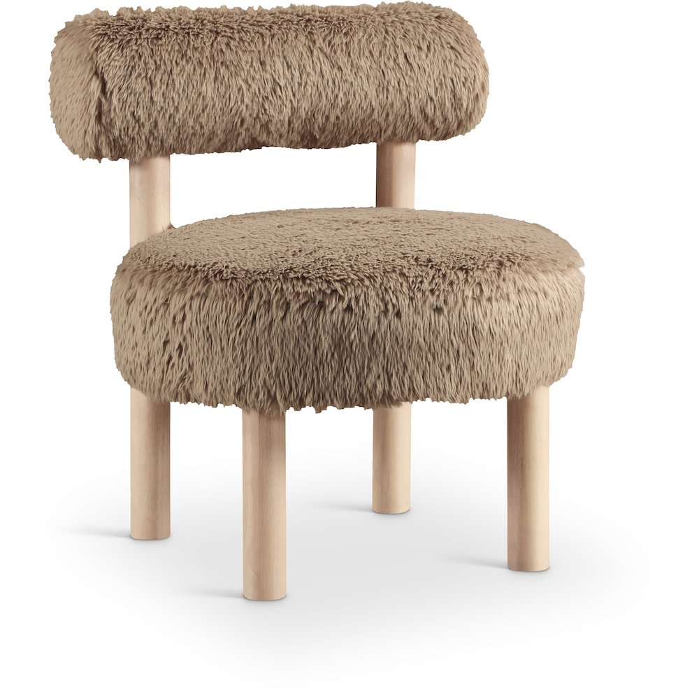 Ambre Tan Vegan Shearling Fabric Upholstered Accent Chair