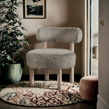 Ambre Taupe Vegan Shearling Fabric Upholstered Accent Chair
