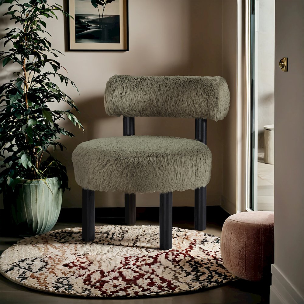 Ambre Green Vegan Shearling Fabric Upholstered Accent Chair