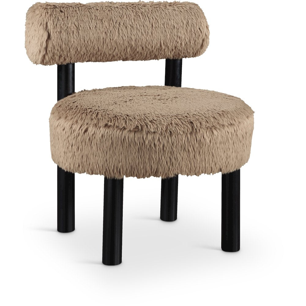 Ambre Tan Vegan Shearling Fabric Upholstered Accent Chair