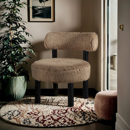 Ambre Tan Vegan Shearling Fabric Upholstered Accent Chair