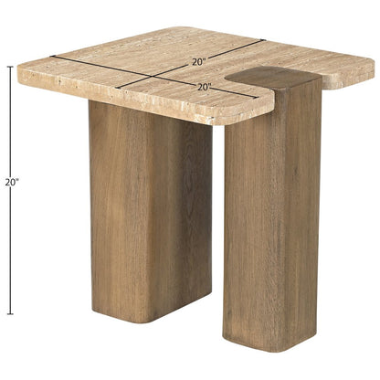 Ravenna Natural Genuine Travertine and Oak Wood End / Side Table