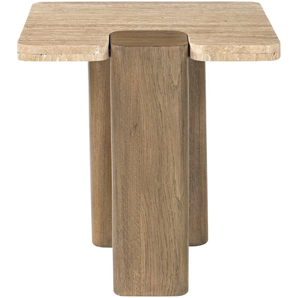 Ravenna Natural Genuine Travertine and Oak Wood End / Side Table